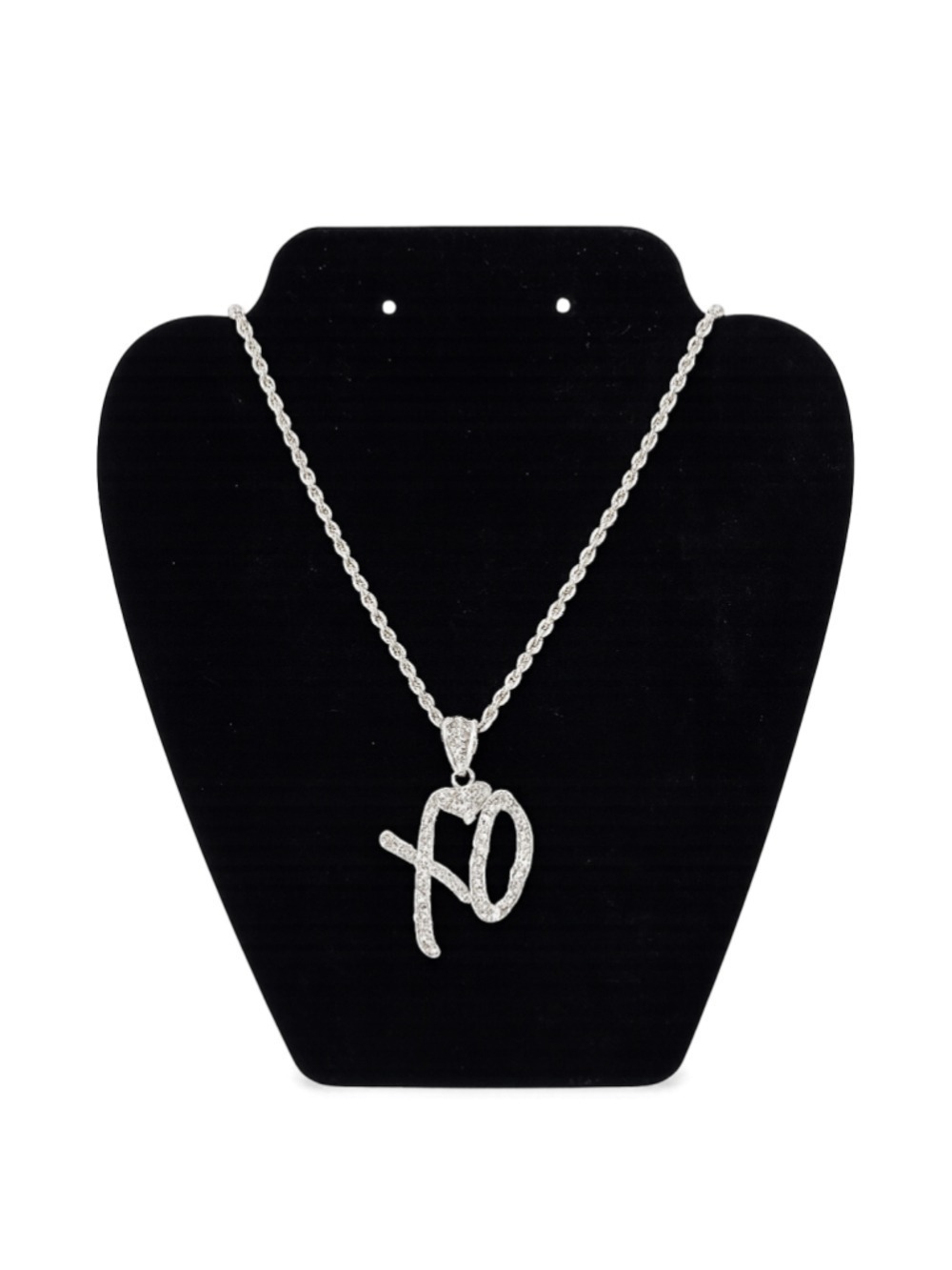Silver Tone XO Pendant Necklace Rhinestone‎ Rope Chain Love Hug Kiss Necklace